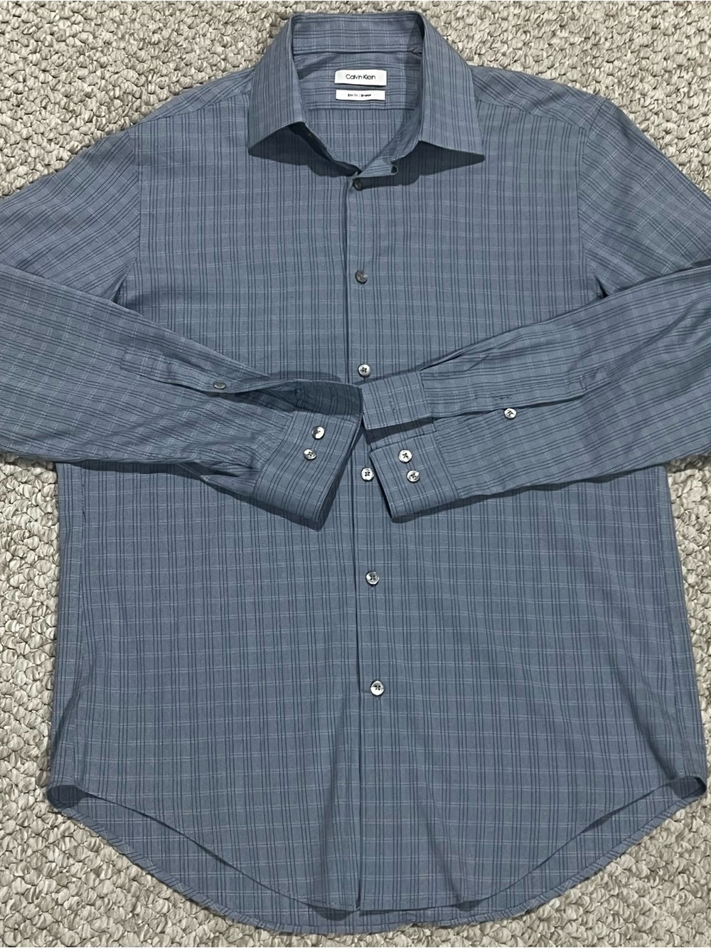 Calvin Klein Dress Shirt Mens M Blue Plaid Slim Fit Stretch Long Sleeve Buttonup